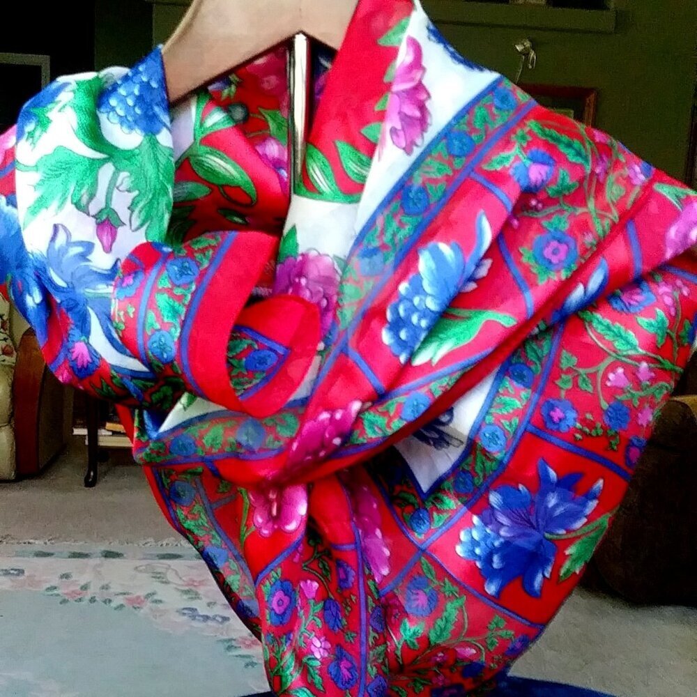 Beautiful Vintage Floral Red, Purple, Blue and Green Scarf